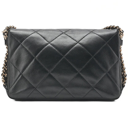 CHANEL Lambskin Matelasse Full Flap Chain Shoulder Black Gold-Tone Hardware, Pre-Owned