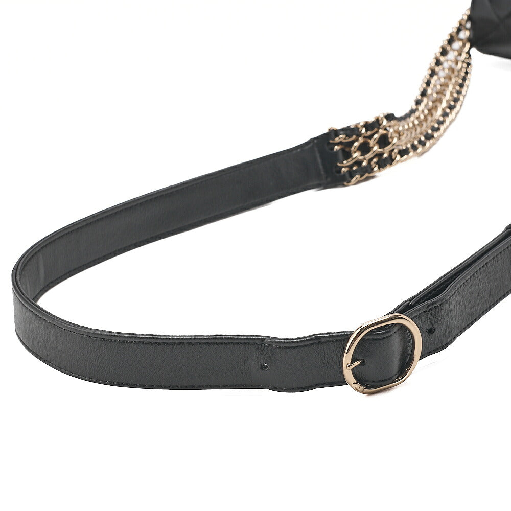 CHANEL Lambskin Matelasse Full Flap Chain Shoulder Black Gold-Tone Hardware, Pre-Owned