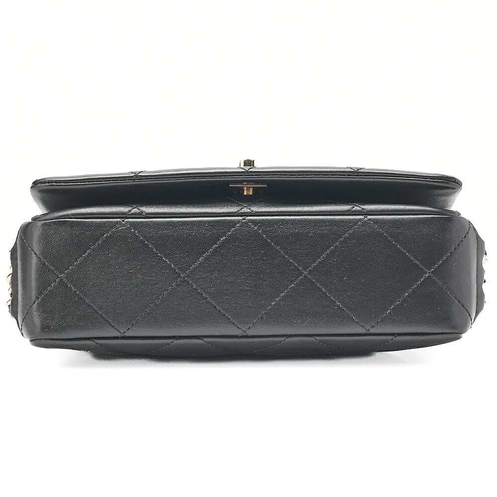 CHANEL Lambskin Matelasse Full Flap Chain Shoulder Black Gold-Tone Hardware, Pre-Owned