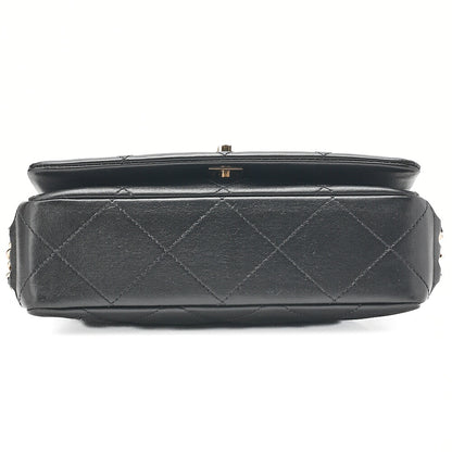 CHANEL Lambskin Matelasse Full Flap Chain Shoulder Black Gold-Tone Hardware, Pre-Owned