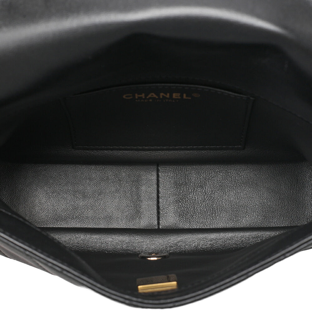 CHANEL Lambskin Matelasse Full Flap Chain Shoulder Black Gold-Tone Hardware, Pre-Owned