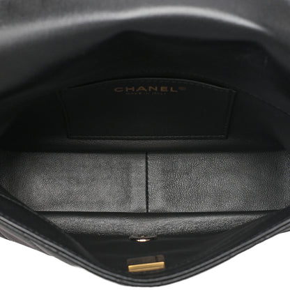 CHANEL Lambskin Matelasse Full Flap Chain Shoulder Black Gold-Tone Hardware, Pre-Owned
