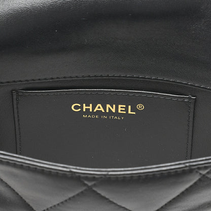 CHANEL Lambskin Matelasse Full Flap Chain Shoulder Black Gold-Tone Hardware, Pre-Owned