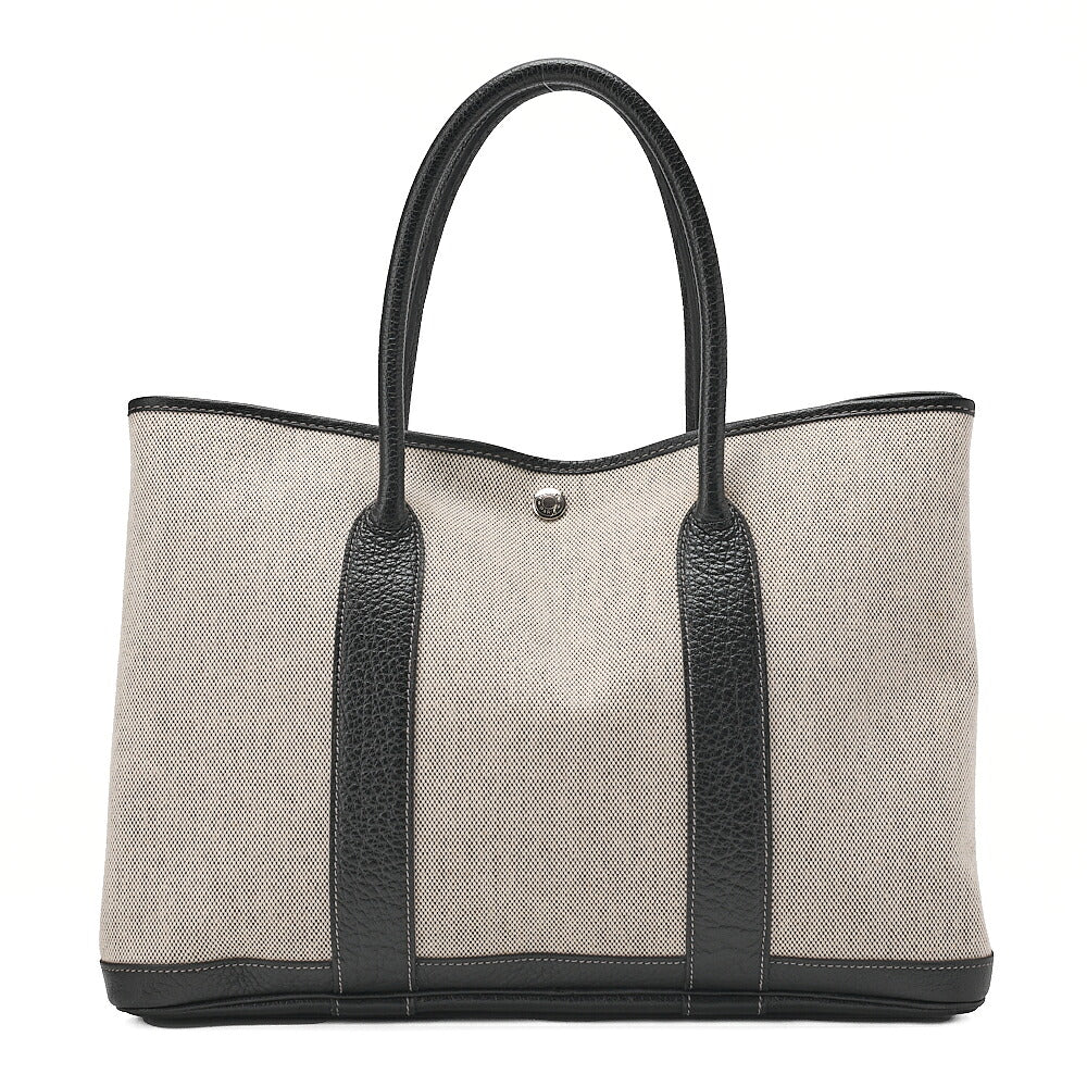 Hermes Hermes Garden Party PM Handbag Toaru Officier Borduc Ribbon Black x Gray Silver-Tone Hardware, Pre-Owned