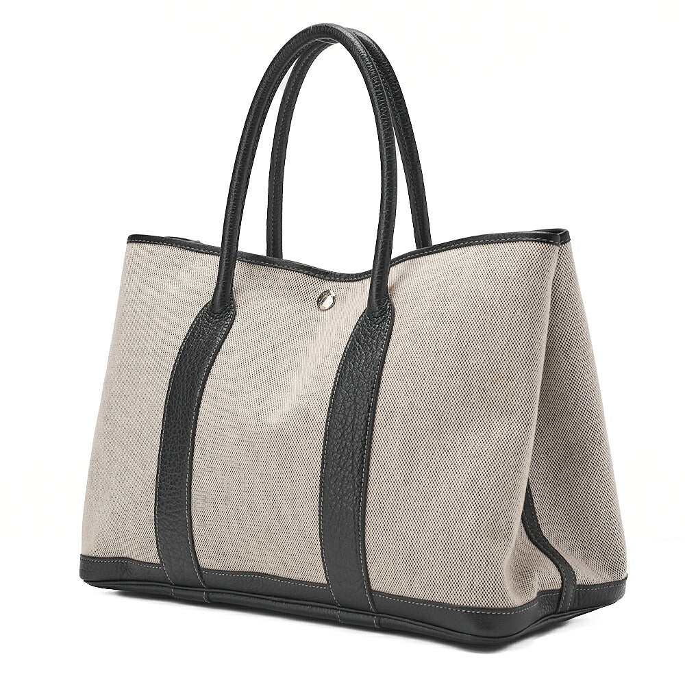 Hermes Hermes Garden Party PM Handbag Toaru Officier Borduc Ribbon Black x Gray Silver-Tone Hardware, Pre-Owned