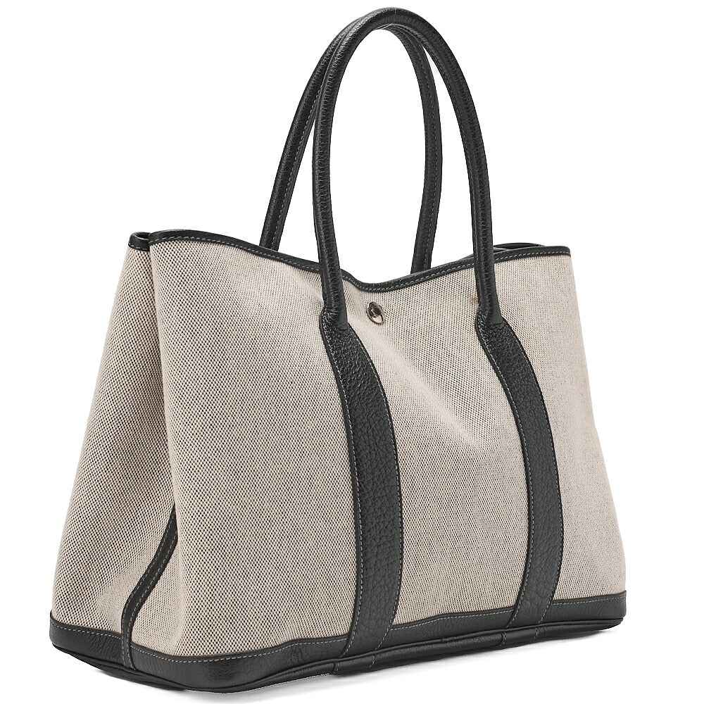 Hermes Hermes Garden Party PM Handbag Toaru Officier Borduc Ribbon Black x Gray Silver-Tone Hardware, Pre-Owned