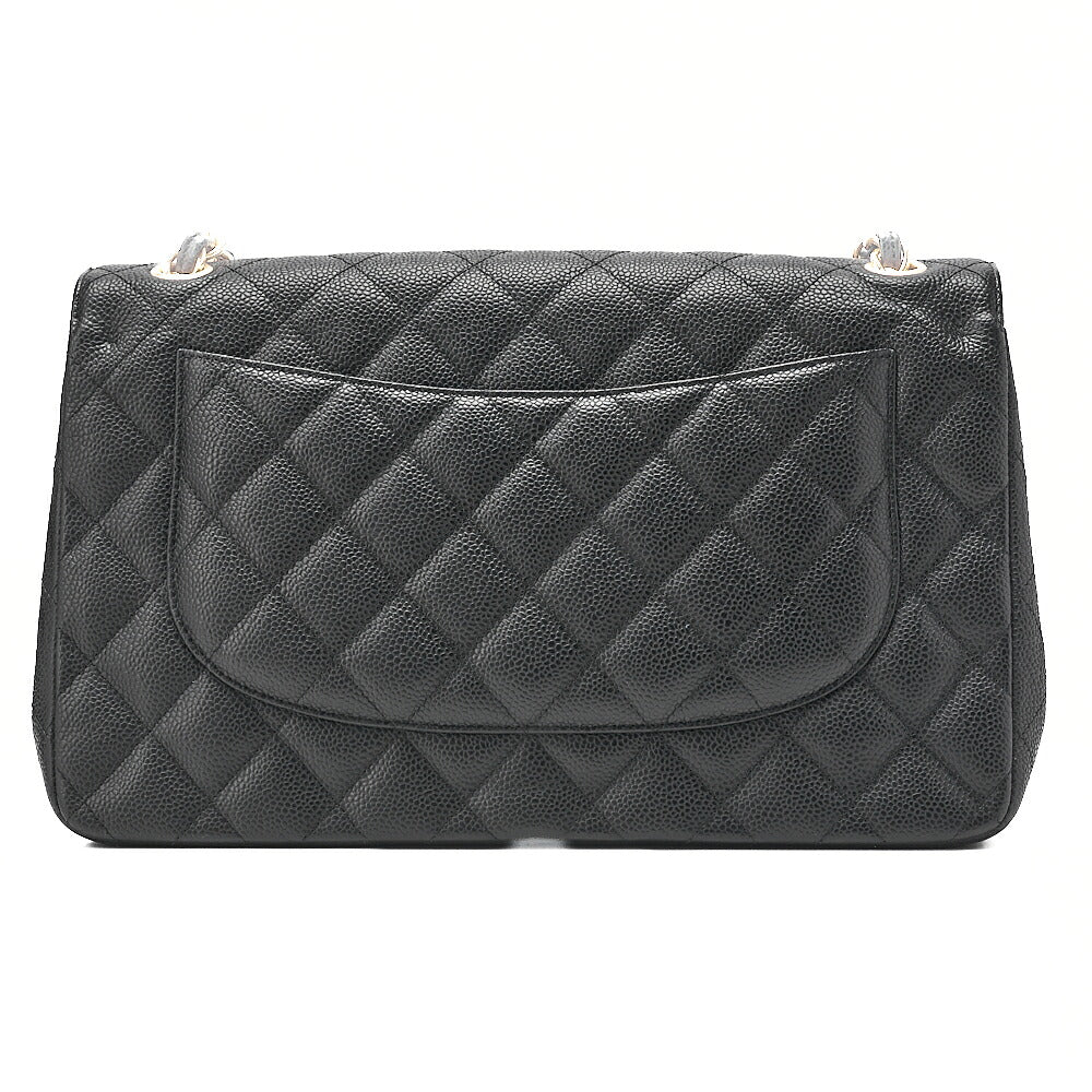 CHANEL Caviar Skin Deca Matelasse 30cm Double Flap Chain Shoulder Bag Black Gold-Tone Hardware, Pre-Owned