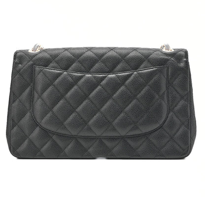 CHANEL Caviar Skin Deca Matelasse 30cm Double Flap Chain Shoulder Bag Black Gold-Tone Hardware, Pre-Owned