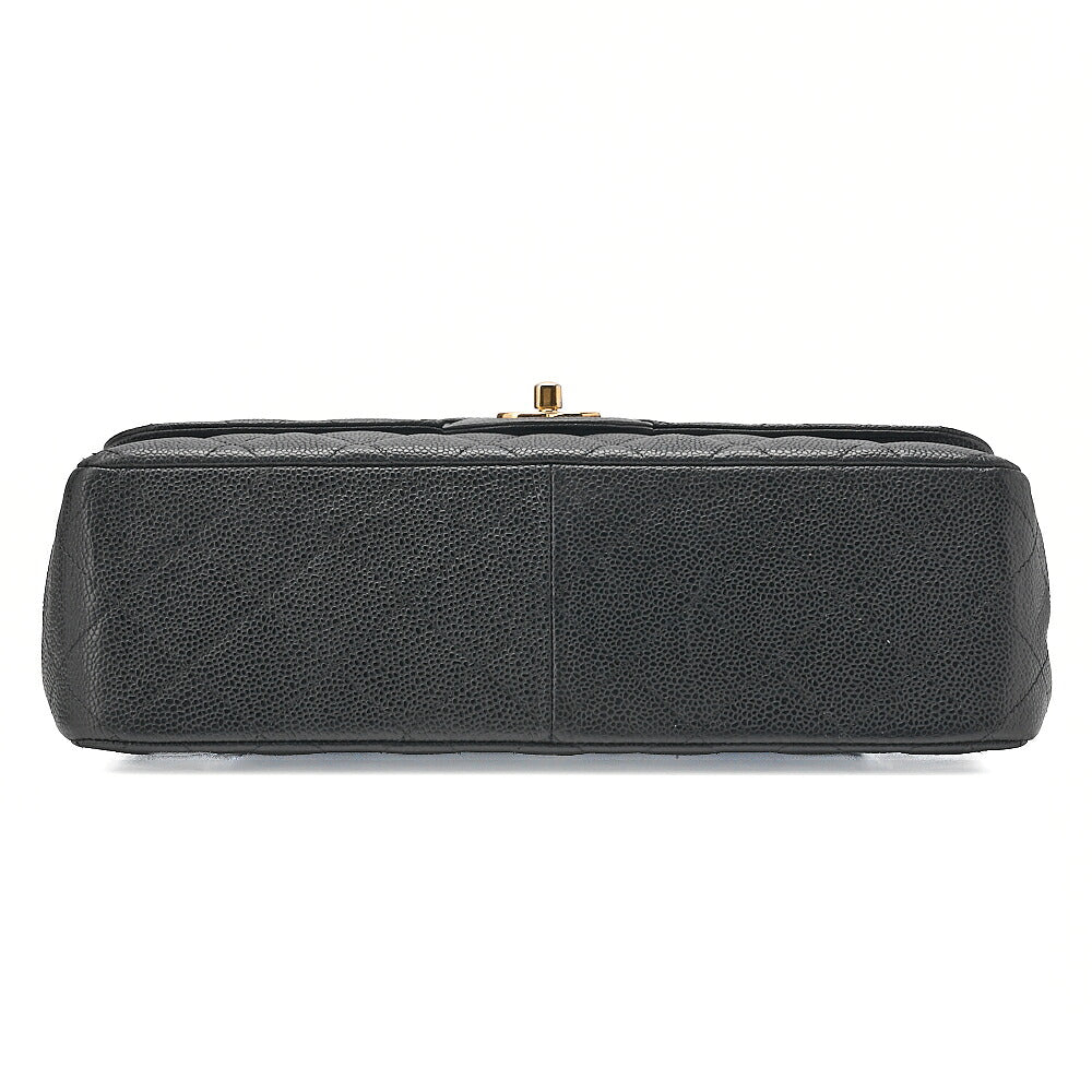 CHANEL Caviar Skin Deca Matelasse 30cm Double Flap Chain Shoulder Bag Black Gold-Tone Hardware, Pre-Owned