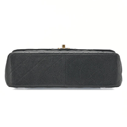 CHANEL Caviar Skin Deca Matelasse 30cm Double Flap Chain Shoulder Bag Black Gold-Tone Hardware, Pre-Owned