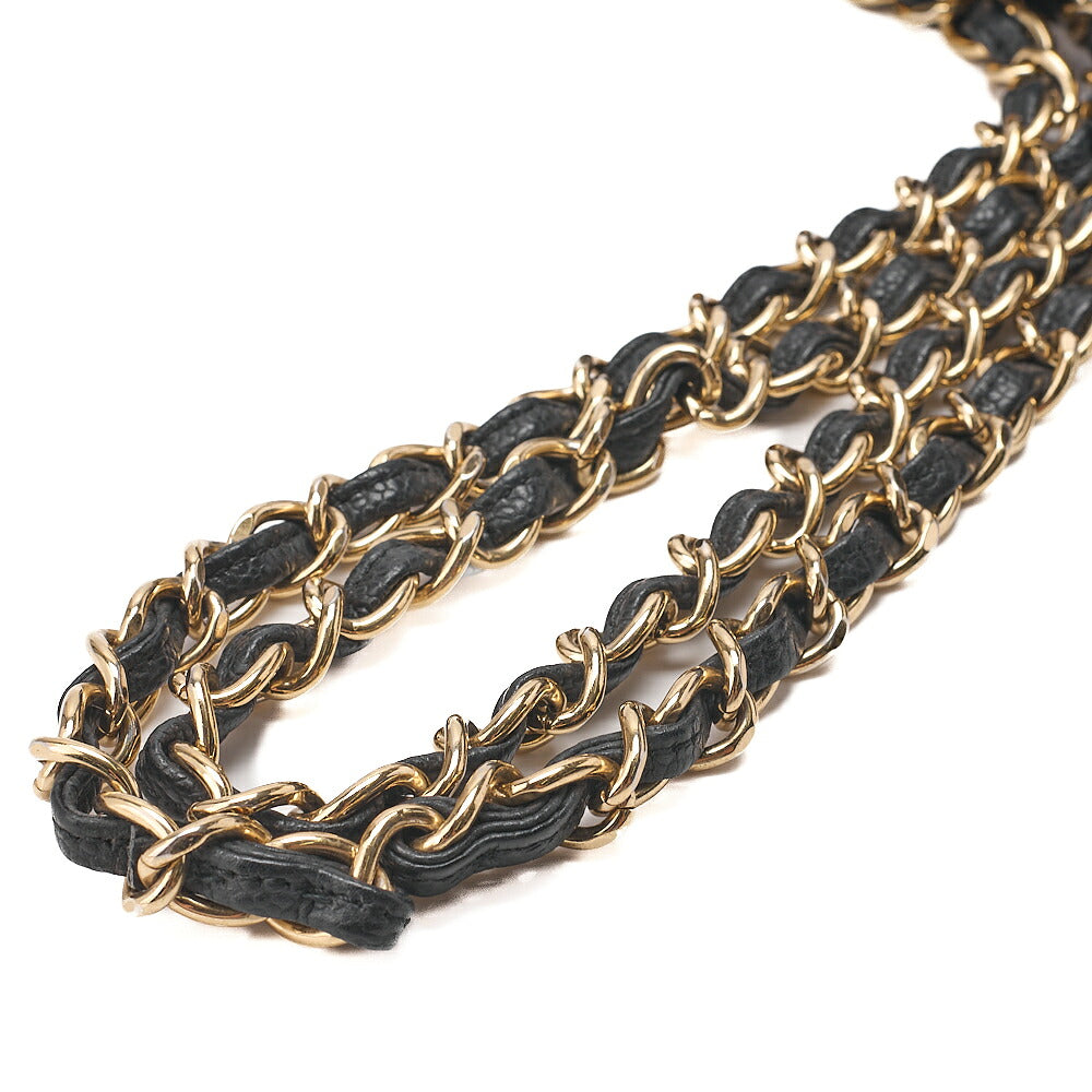 CHANEL Caviar Skin Deca Matelasse 30cm Double Flap Chain Shoulder Bag Black Gold-Tone Hardware, Pre-Owned