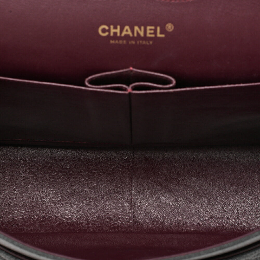 CHANEL Caviar Skin Deca Matelasse 30cm Double Flap Chain Shoulder Bag Black Gold-Tone Hardware, Pre-Owned