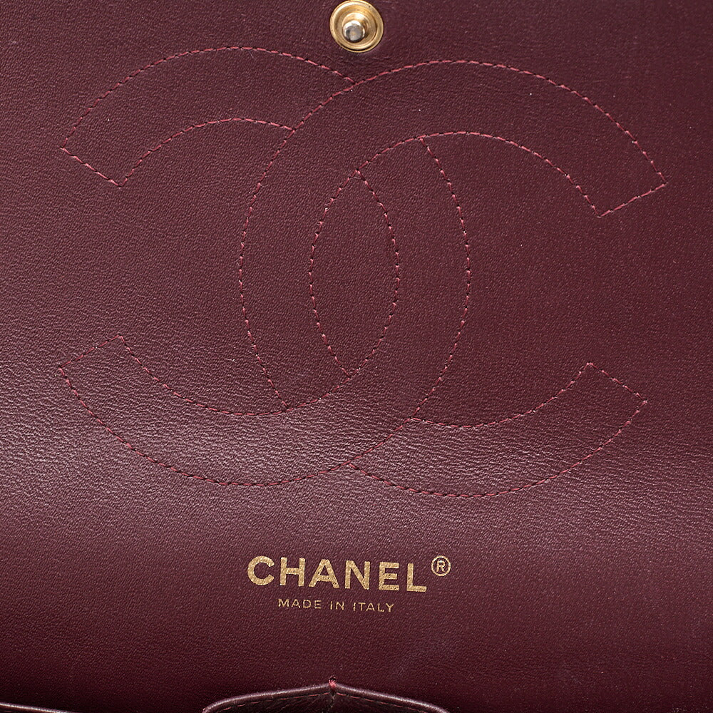 CHANEL Caviar Skin Deca Matelasse 30cm Double Flap Chain Shoulder Bag Black Gold-Tone Hardware, Pre-Owned