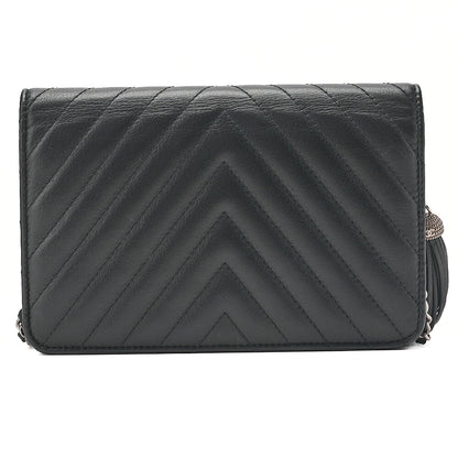 CHANEL Lambskin V-Stitch Fringe Chain Wallet Black Silver-Tone Hardware, Pre-Owned