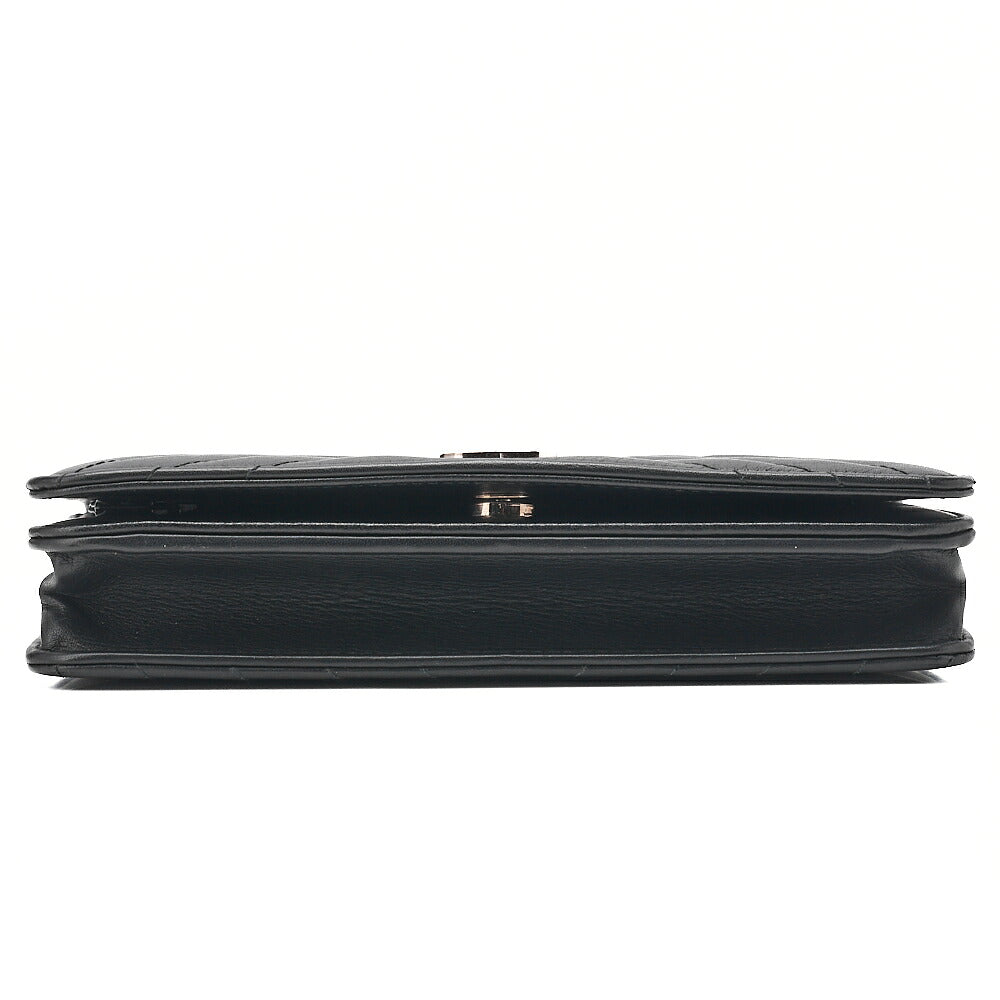 CHANEL Lambskin V-Stitch Fringe Chain Wallet Black Silver-Tone Hardware, Pre-Owned