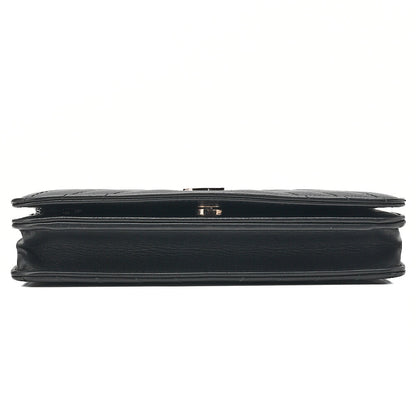 CHANEL Lambskin V-Stitch Fringe Chain Wallet Black Silver-Tone Hardware, Pre-Owned