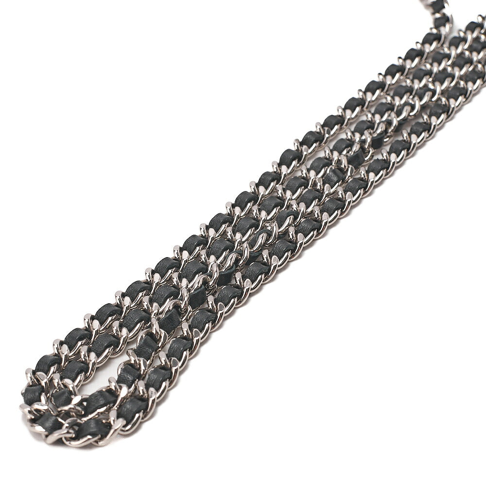 CHANEL Lambskin V-Stitch Fringe Chain Wallet Black Silver-Tone Hardware, Pre-Owned