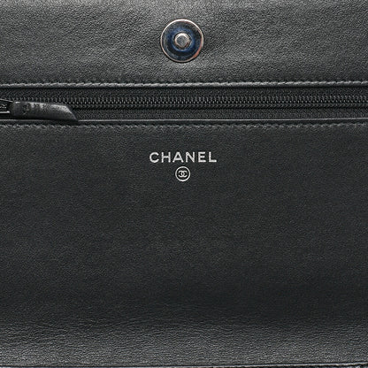 CHANEL Lambskin V-Stitch Fringe Chain Wallet Black Silver-Tone Hardware, Pre-Owned