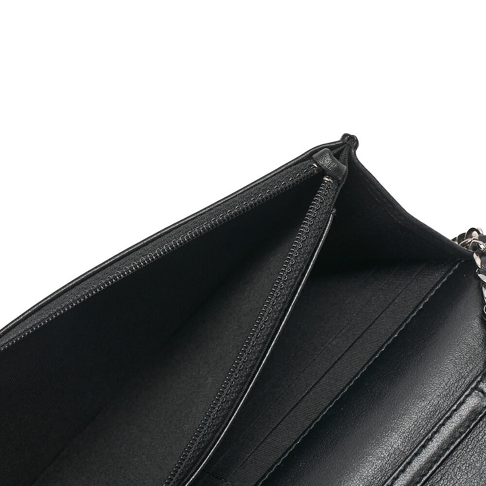 CHANEL Lambskin V-Stitch Fringe Chain Wallet Black Silver-Tone Hardware, Pre-Owned