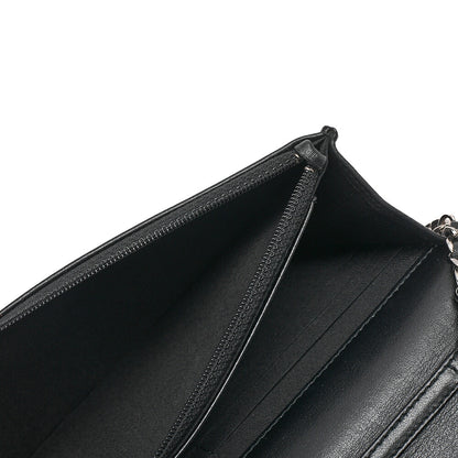 CHANEL Lambskin V-Stitch Fringe Chain Wallet Black Silver-Tone Hardware, Pre-Owned