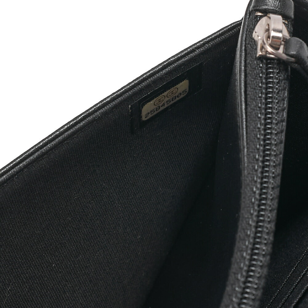 CHANEL Lambskin V-Stitch Fringe Chain Wallet Black Silver-Tone Hardware, Pre-Owned
