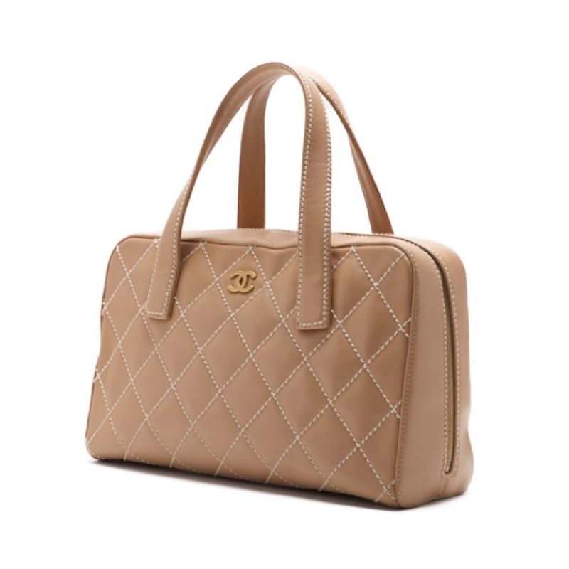 CHANEL Tote Bag Coco Mark Wild Stitch Calf Leather Beige Gold-Tone Hardware Pre-Owned - Vintage La Charme