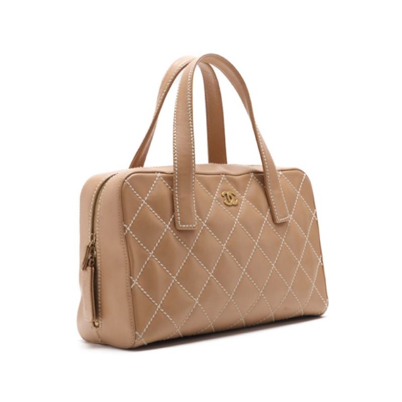 CHANEL Tote Bag Coco Mark Wild Stitch Calf Leather Beige Gold-Tone Hardware Pre-Owned - Vintage La Charme