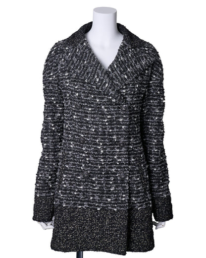 CHANEL Coat Jacket, Coco Mark Button, Tweed, Nylon Silk, Black, Gold-Tone Hardware, Pre-Owned - Vintage La Charme