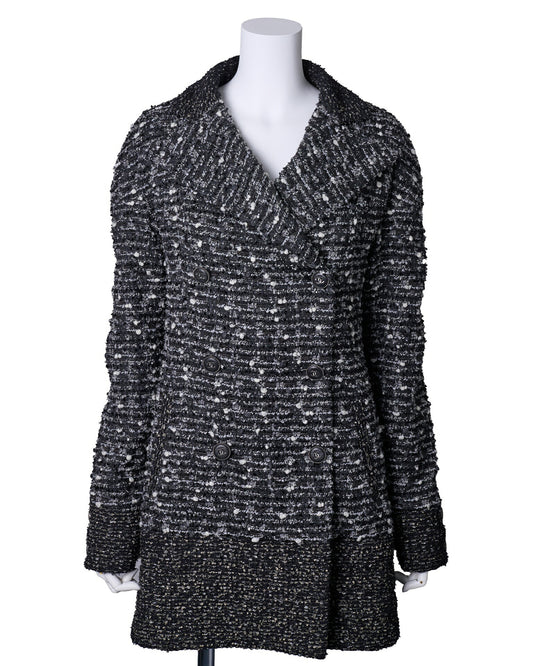 CHANEL Coat Jacket, Coco Mark Button, Tweed, Nylon Silk, Black, Gold-Tone Hardware, Pre-Owned - Vintage La Charme