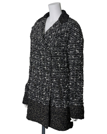 CHANEL Coat Jacket, Coco Mark Button, Tweed, Nylon Silk, Black, Gold-Tone Hardware, Pre-Owned - Vintage La Charme