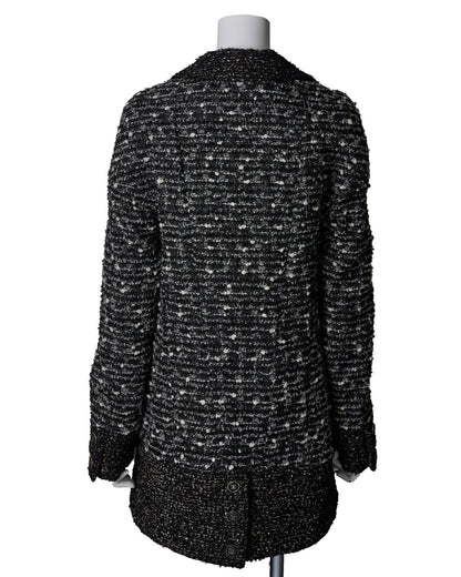 CHANEL Coat Jacket, Coco Mark Button, Tweed, Nylon Silk, Black, Gold-Tone Hardware, Pre-Owned - Vintage La Charme