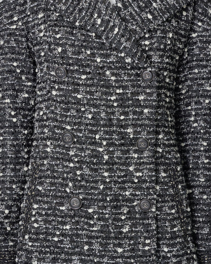 CHANEL Coat Jacket, Coco Mark Button, Tweed, Nylon Silk, Black, Gold-Tone Hardware, Pre-Owned - Vintage La Charme