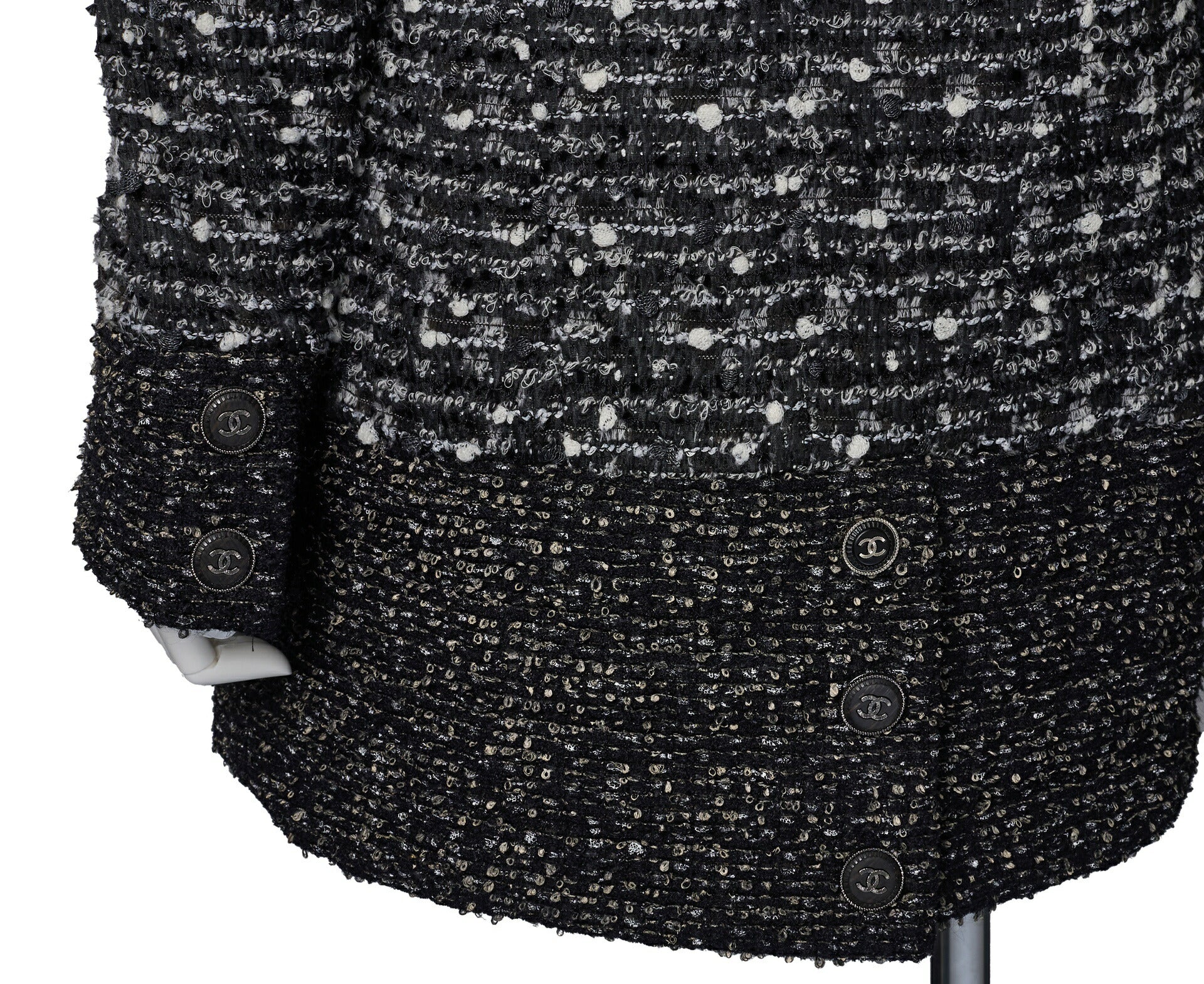 CHANEL Coat Jacket, Coco Mark Button, Tweed, Nylon Silk, Black, Gold-Tone Hardware, Pre-Owned - Vintage La Charme