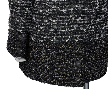 CHANEL Coat Jacket, Coco Mark Button, Tweed, Nylon Silk, Black, Gold-Tone Hardware, Pre-Owned - Vintage La Charme