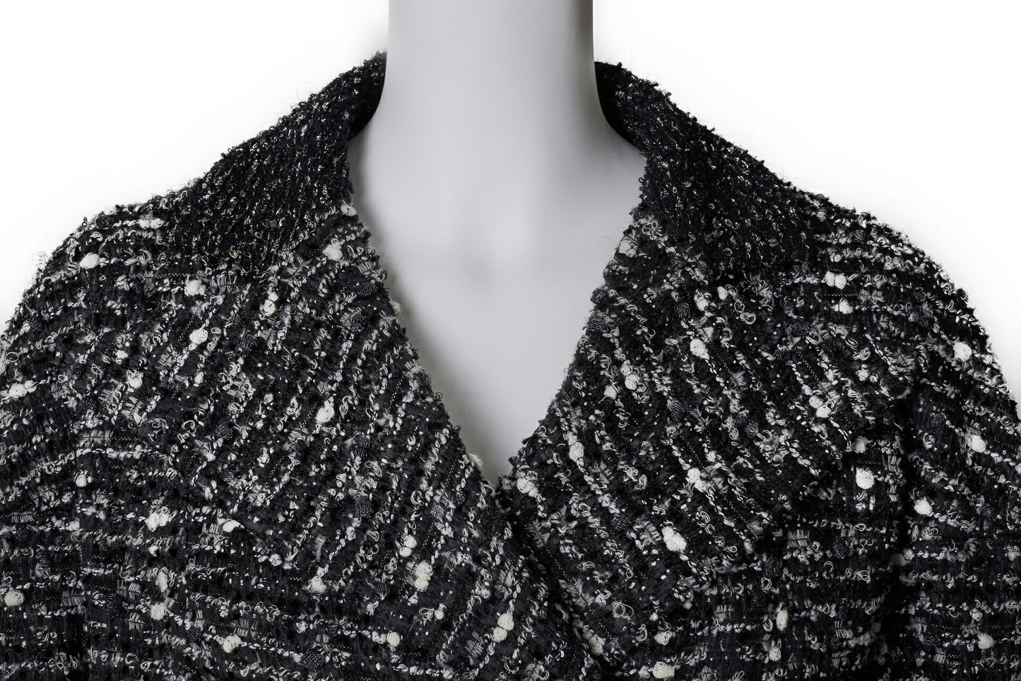 CHANEL Coat Jacket, Coco Mark Button, Tweed, Nylon Silk, Black, Gold-Tone Hardware, Pre-Owned - Vintage La Charme