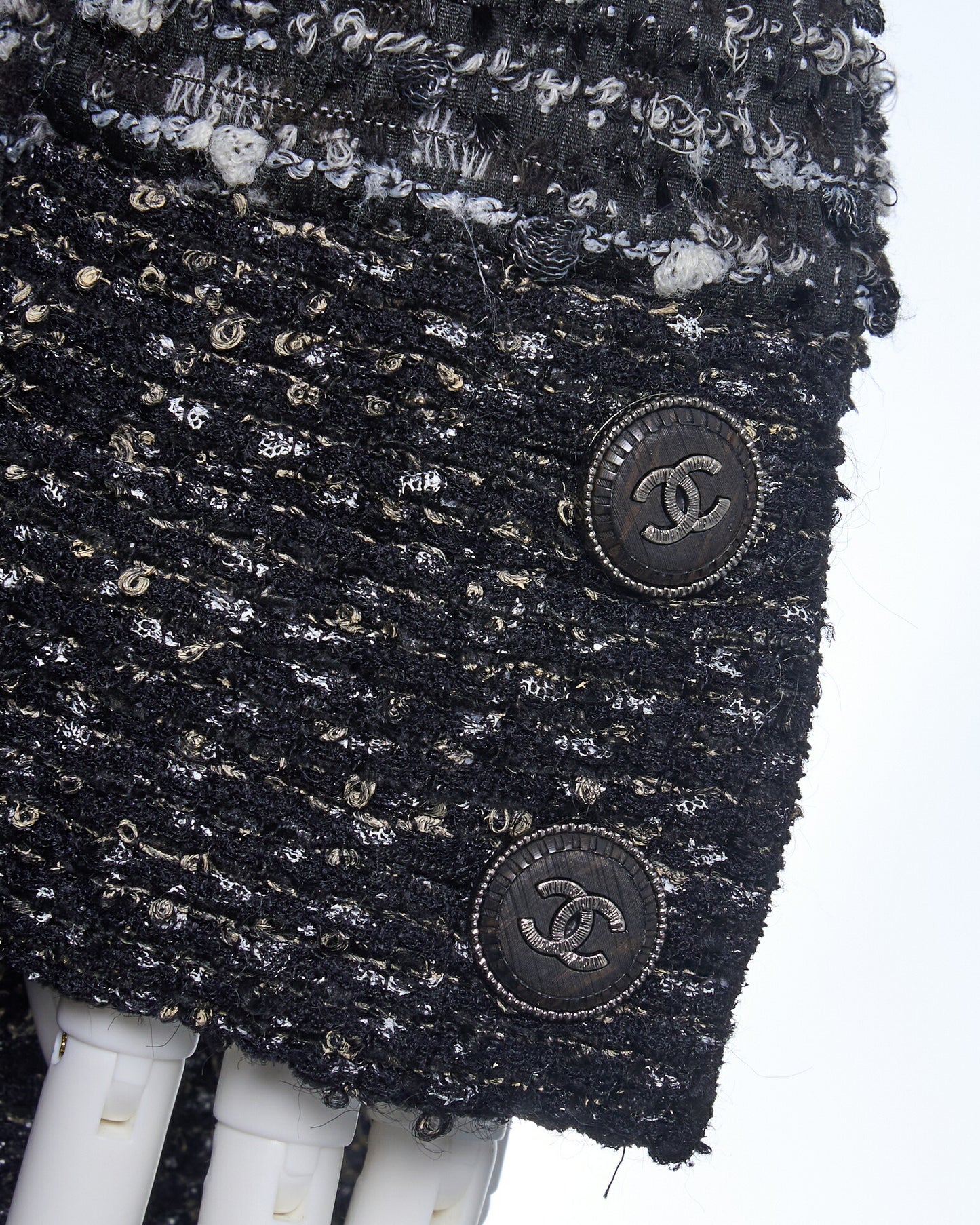 CHANEL Coat Jacket, Coco Mark Button, Tweed, Nylon Silk, Black, Gold-Tone Hardware, Pre-Owned - Vintage La Charme
