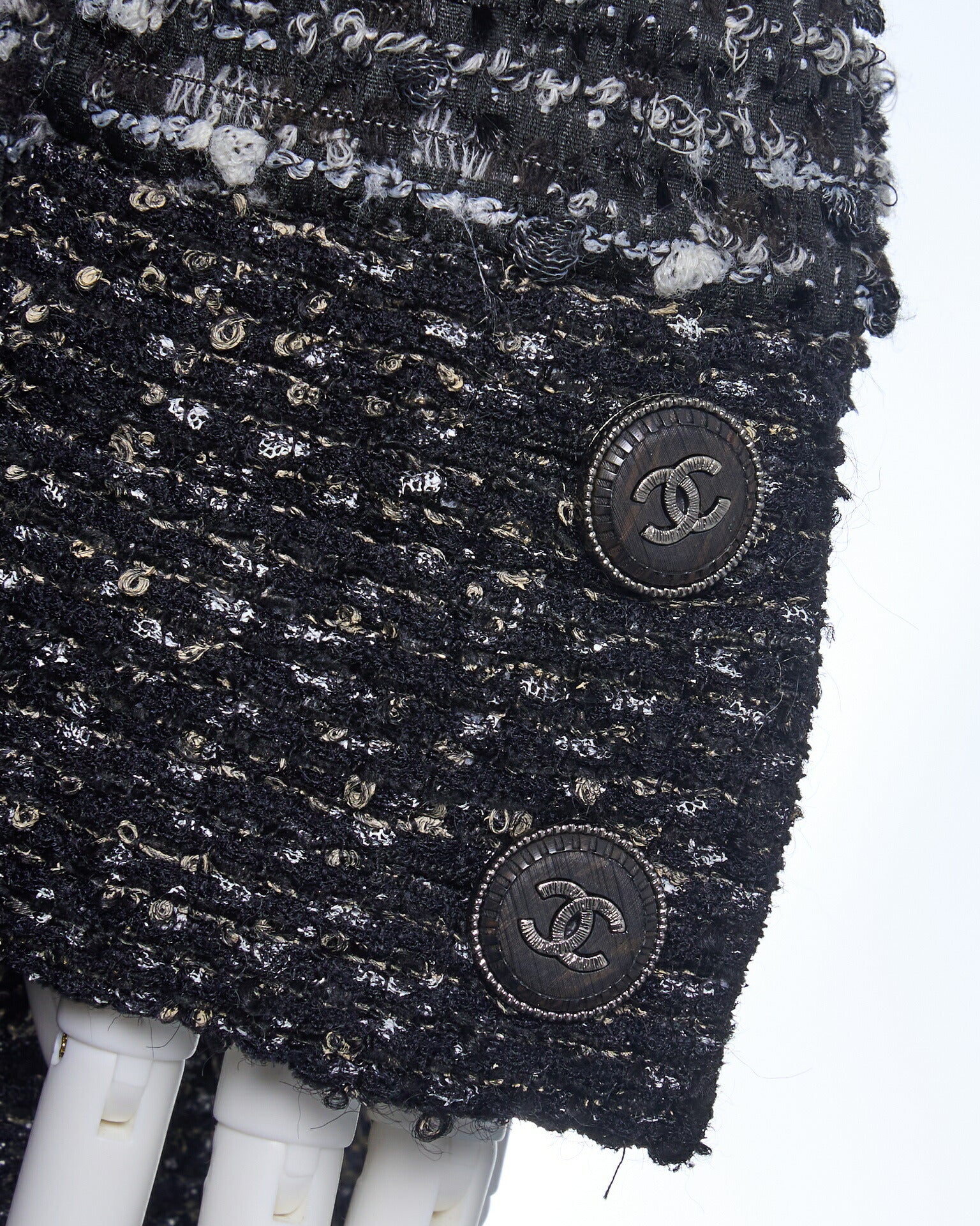 CHANEL Coat Jacket, Coco Mark Button, Tweed, Nylon Silk, Black, Gold-Tone Hardware, Pre-Owned - Vintage La Charme