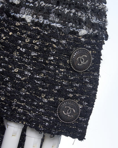 CHANEL Coat Jacket, Coco Mark Button, Tweed, Nylon Silk, Black, Gold-Tone Hardware, Pre-Owned - Vintage La Charme