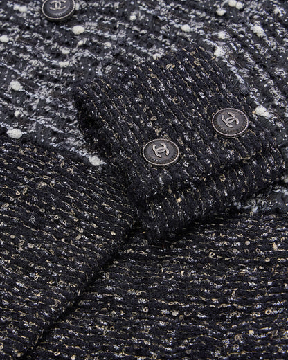 CHANEL Coat Jacket, Coco Mark Button, Tweed, Nylon Silk, Black, Gold-Tone Hardware, Pre-Owned - Vintage La Charme