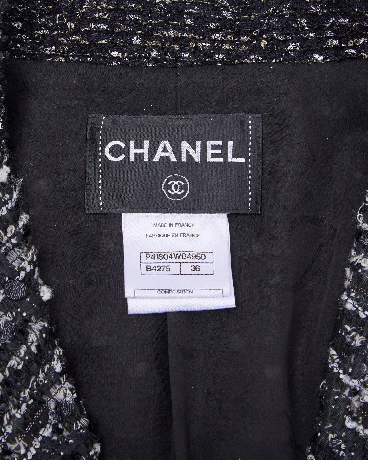 CHANEL Coat Jacket, Coco Mark Button, Tweed, Nylon Silk, Black, Gold-Tone Hardware, Pre-Owned - Vintage La Charme