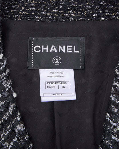 CHANEL Coat Jacket, Coco Mark Button, Tweed, Nylon Silk, Black, Gold-Tone Hardware, Pre-Owned - Vintage La Charme