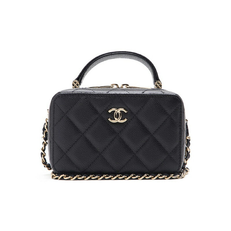 CHANEL Mini Handbag 2WAY Matelasse Chain Shoulder Caviar Skin Black Gold-Tone Hardware Pre-Owned - Vintage La Charme