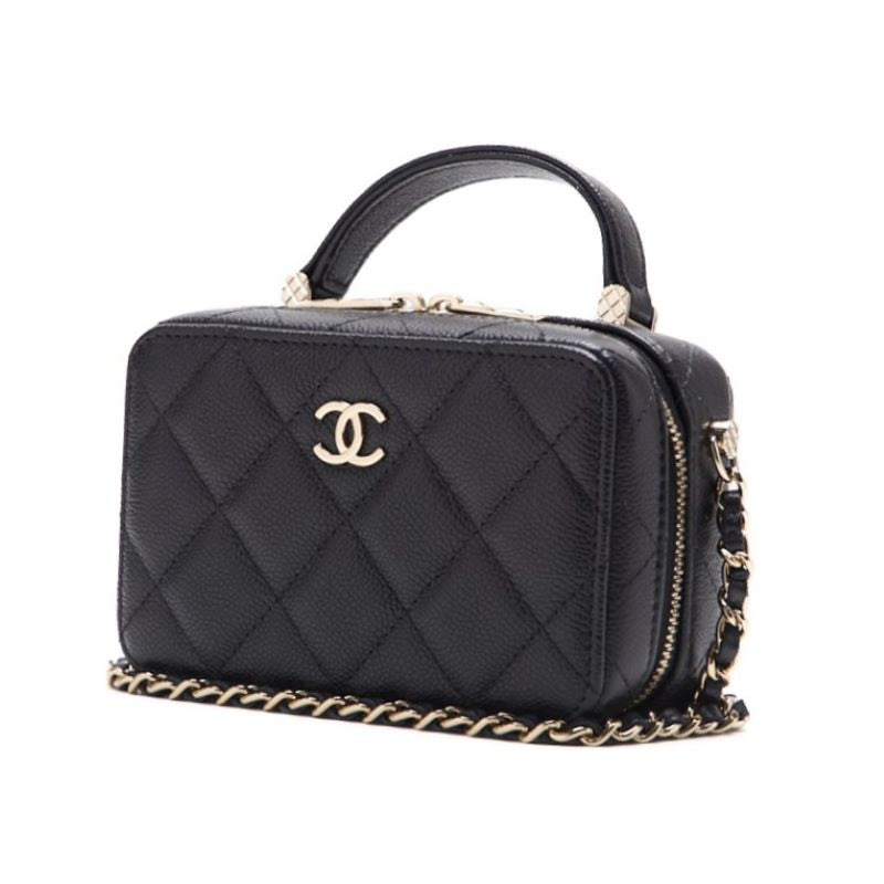 CHANEL Mini Handbag 2WAY Matelasse Chain Shoulder Caviar Skin Black Gold-Tone Hardware Pre-Owned - Vintage La Charme