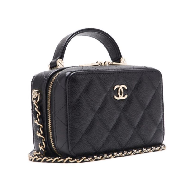 CHANEL Mini Handbag 2WAY Matelasse Chain Shoulder Caviar Skin Black Gold-Tone Hardware Pre-Owned - Vintage La Charme