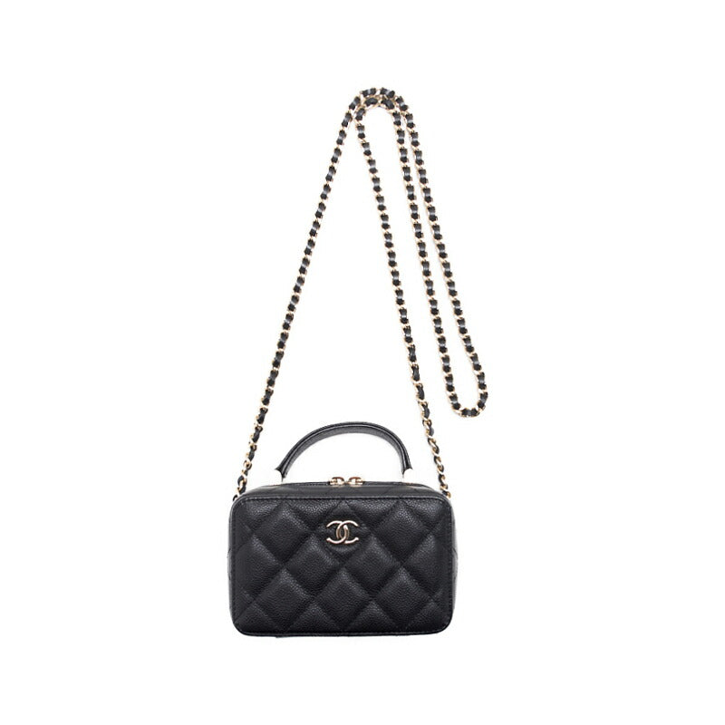 CHANEL Mini Handbag 2WAY Matelasse Chain Shoulder Caviar Skin Black Gold-Tone Hardware Pre-Owned - Vintage La Charme