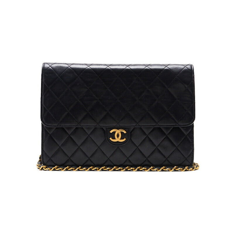 CHANEL Shoulder Bag, Matelasse Push Lock Chain Shoulder, Lambskin, Black, Gold-Tone Hardware, Pre-Owned - Vintage La Charme