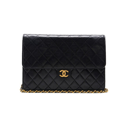CHANEL Shoulder Bag, Matelasse Push Lock Chain Shoulder, Lambskin, Black, Gold-Tone Hardware, Pre-Owned - Vintage La Charme