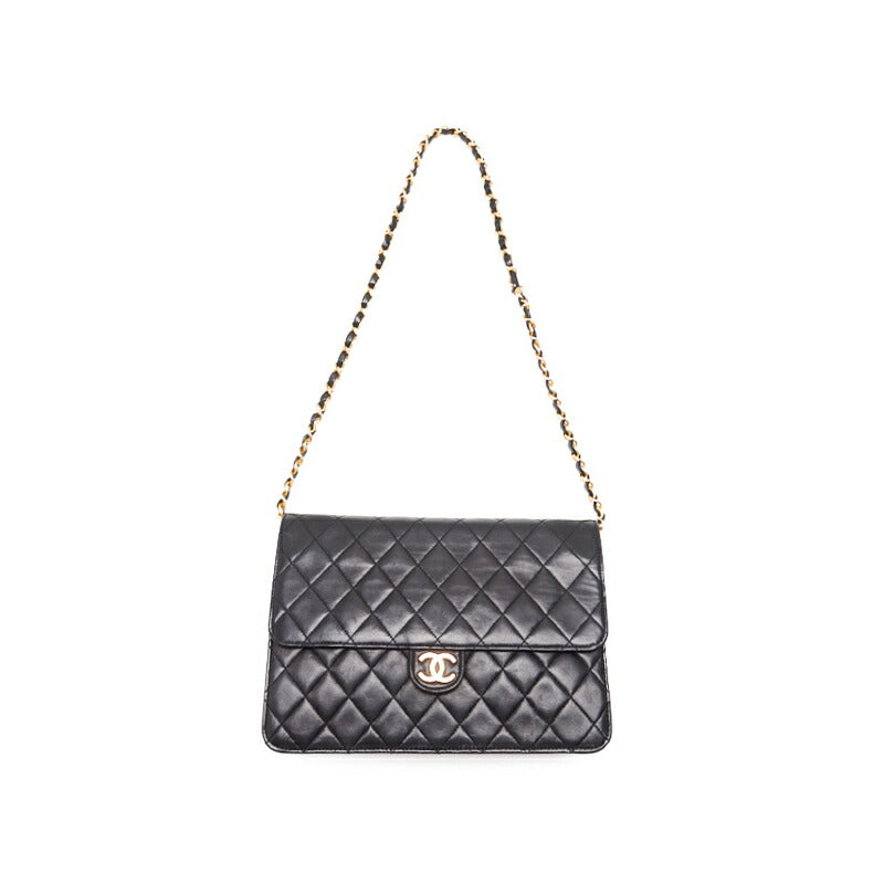 CHANEL Shoulder Bag, Matelasse Push Lock Chain Shoulder, Lambskin, Black, Gold-Tone Hardware, Pre-Owned - Vintage La Charme