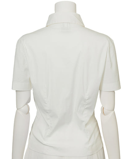 CHANEL Short Sleeve Shirt Blouse T-Shirt, Coco Mark, Cotton Blend, White, Silver-Tone Hardware, Pre-Owned - Vintage La Charme