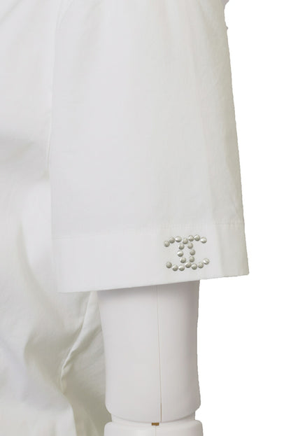 CHANEL Short Sleeve Shirt Blouse T-Shirt, Coco Mark, Cotton Blend, White, Silver-Tone Hardware, Pre-Owned - Vintage La Charme